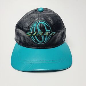 Vintage Siren Appear Leather Hat Strap Back Hat Cap Adjustable 90's Black Teal